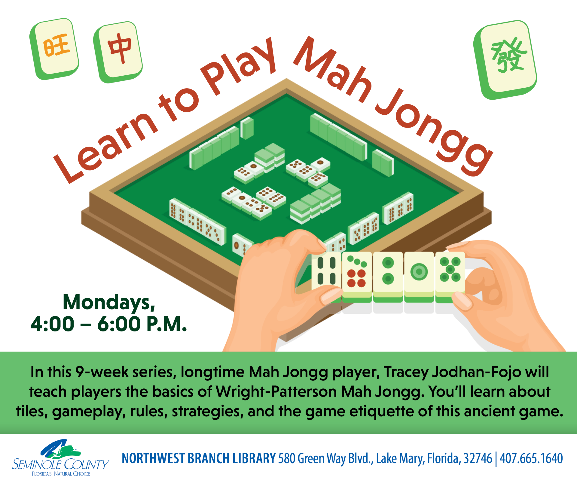Learn to Play Mah Jongg program at Northwest Branch Library