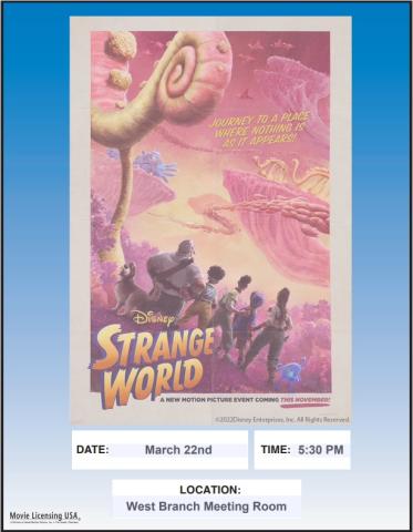 Family Movie Strange World at West Branch Library