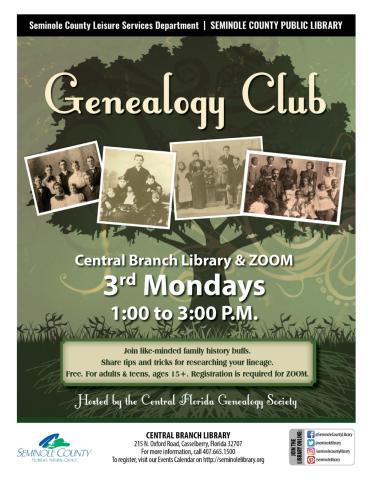 Genealogy Club at Central Branch In-person and on ZOOM