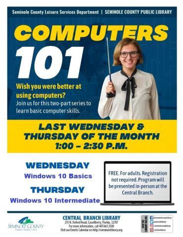 Windows 10 Basics and Windows 10 Intermediate Program at Central Branch Library