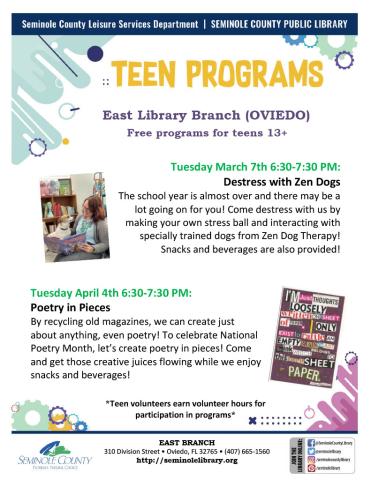April Teen Programs - East Branch Library