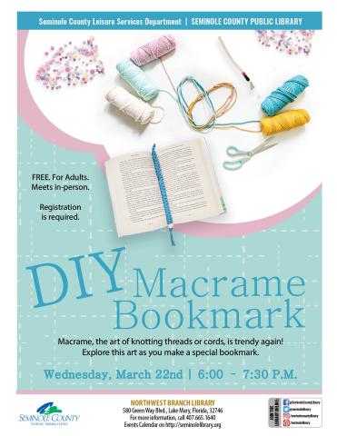 DIY Macrame Bookmark program at Northwest Branch Library