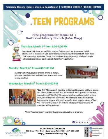 Northwest Branch Library - Teen Events for March 2023