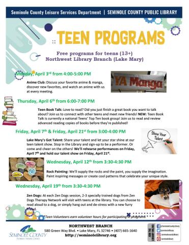 Northwest Branch Library - Teen Events for April 2023
