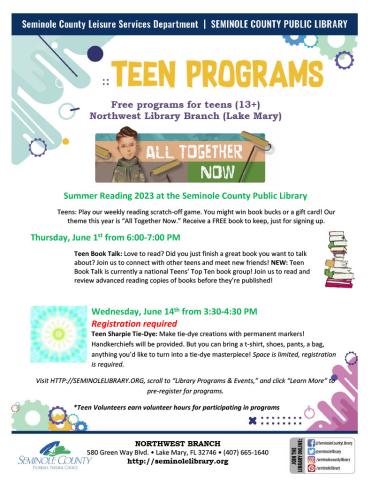 Northwest Branch Library - Teen Events for June 2023