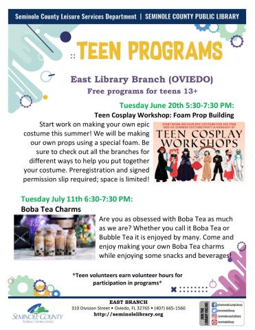 East Branch Teen Programs - Summer 2023