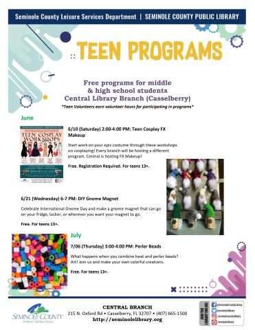 Central Branch Library Teen Events - Summer 2023