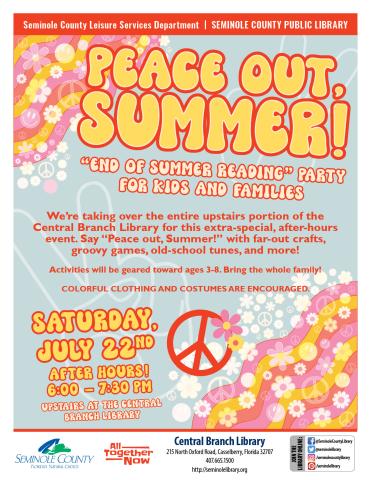 Peace Out, Summer! "End of Summer Reading" Party for Kids & Families