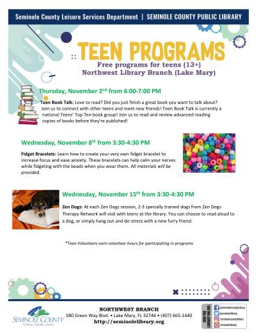 November 2023 - Teen Events - Northwest Branch Library