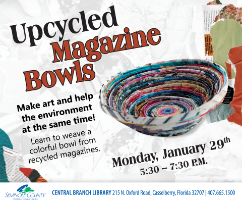 Upcycled Magazine Bowls program at Central Branch Library