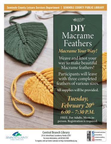 DIY Macrame Feathers program at Central Branch Library