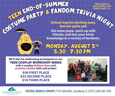 Teen End-of-Summer Costume Party and Fandom Trivia Night