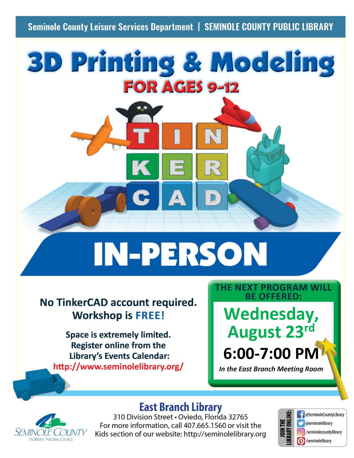 Tween 3D Printing Program at East Branch Library