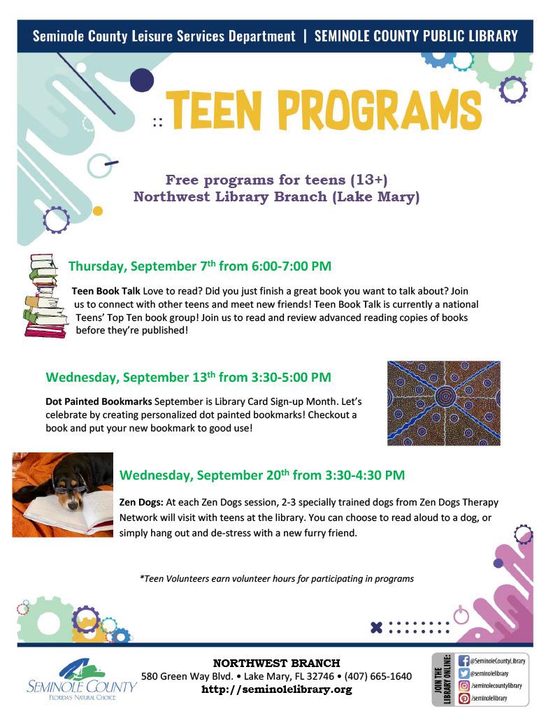 Northwest Branch Library Teen Events - September 2023