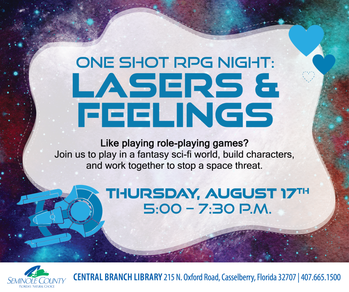 One Shot RPG Night program at Central Branch Library