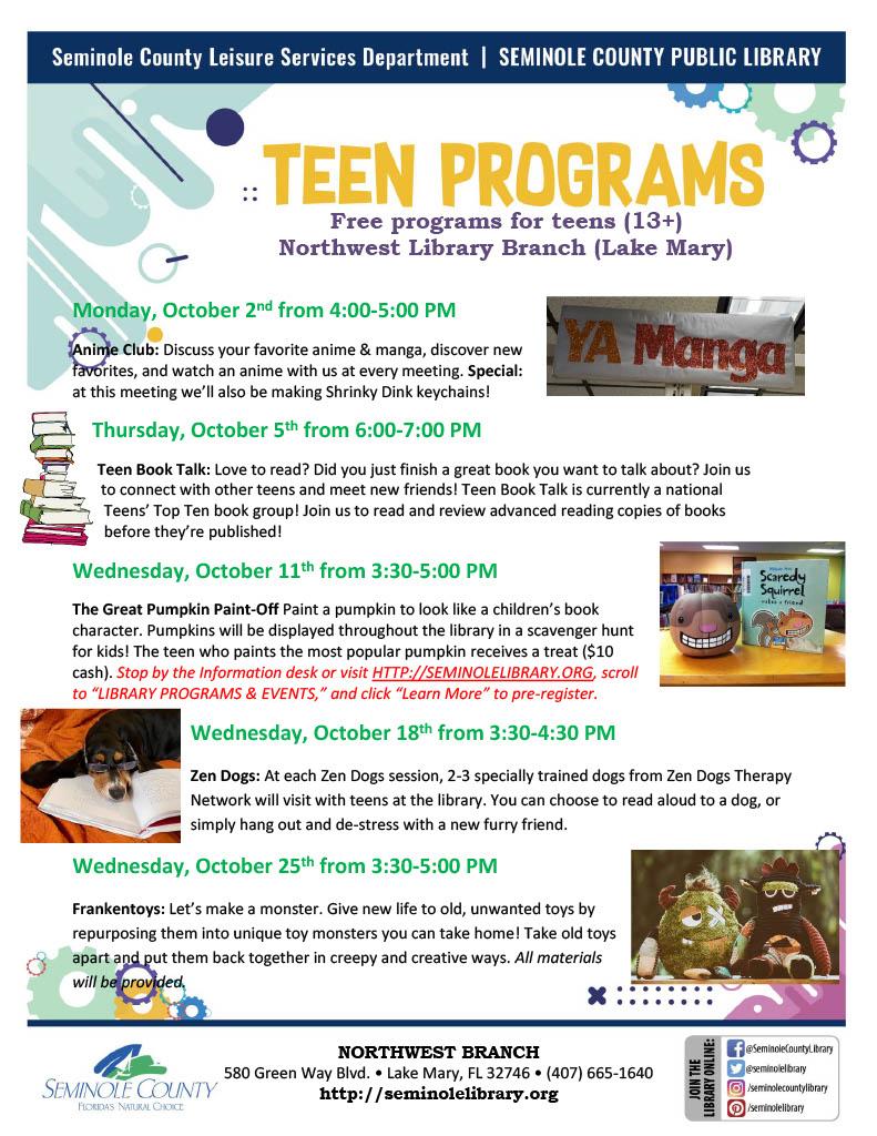 Northwest Branch Library - Teen Events for October 2023