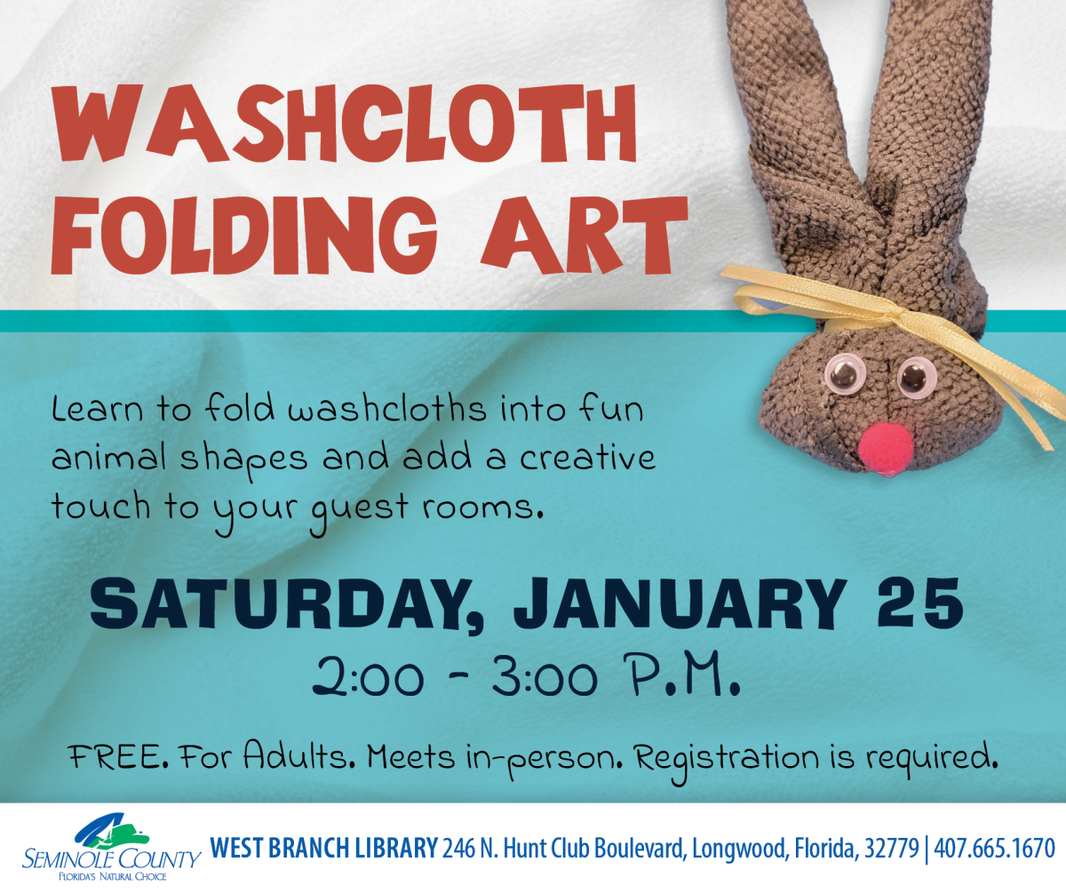 Washcloth Folding Art program at West Branch Library